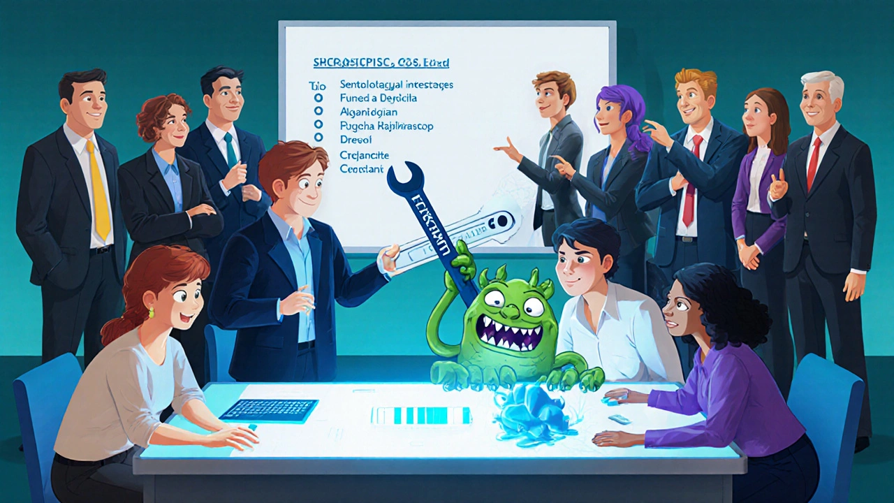 Cybersecurity professionals watch a candidate defeat a ransomware monster in a lab, with CISOs nodding in approval as a certification progress bar climbs.