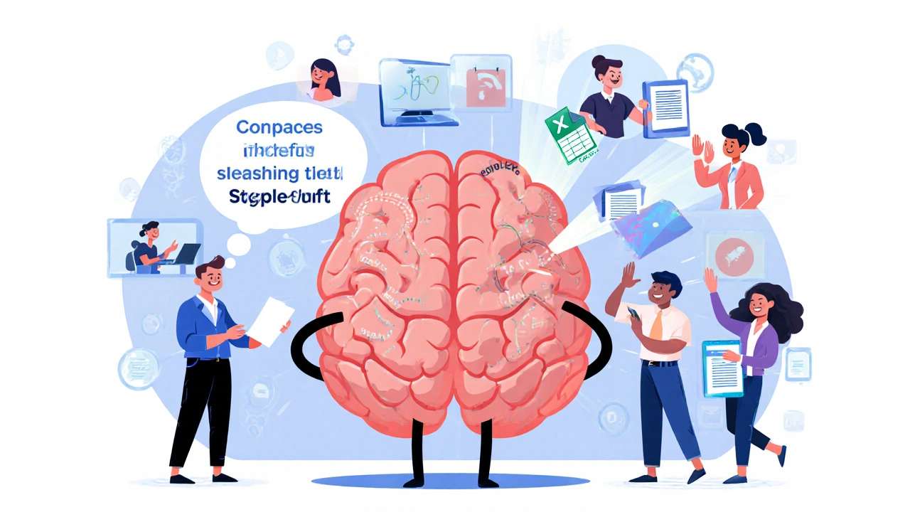 An instructional designer helping learners place real-world tasks into a friendly brain with memory chambers.