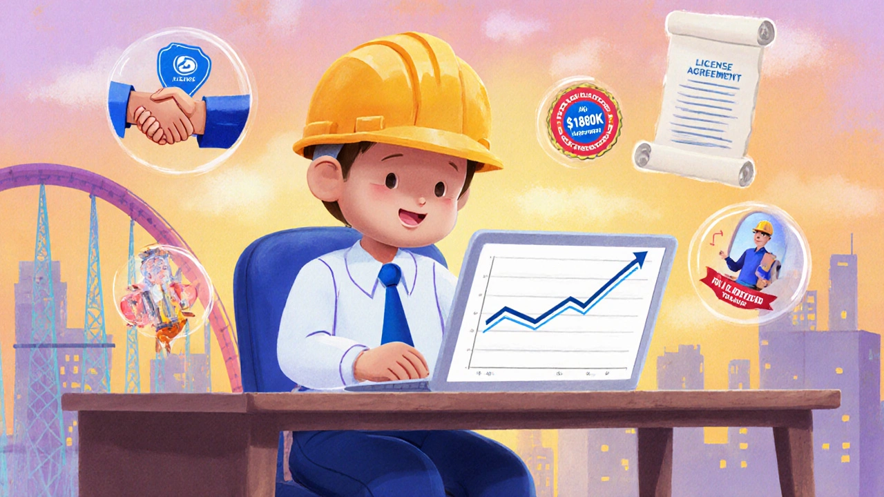 A safety consultant watching a revenue graph rise with training icons floating around them.