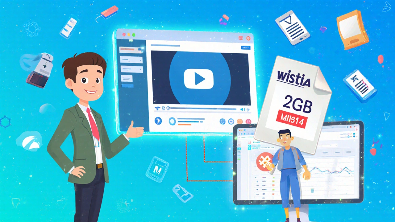 An instructor shows seamless video integration with an LMS dashboard while a giant file crushes a server.