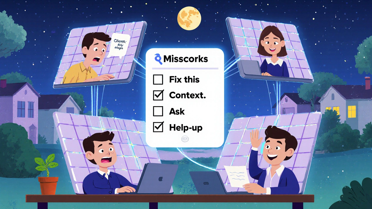 Remote team members improving communication through clear Slack messages and a helpful checklist.