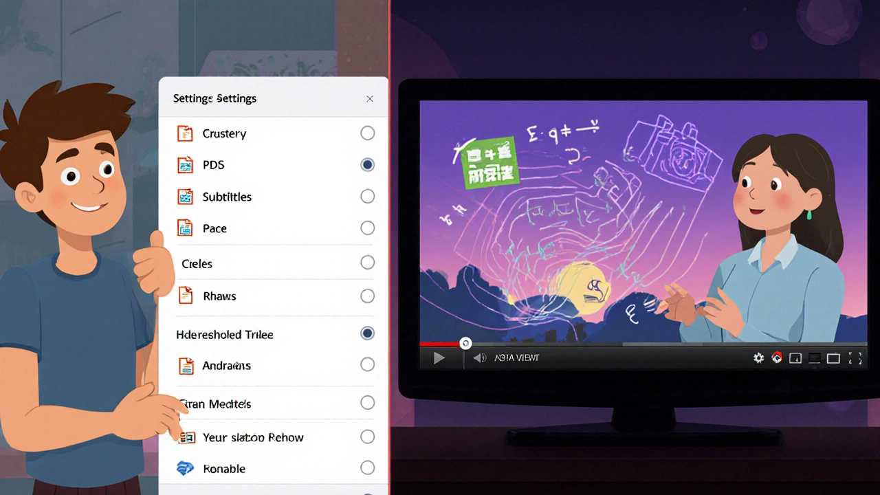 Split scene: one learner overwhelmed by settings, another relaxed as content adapts automatically.