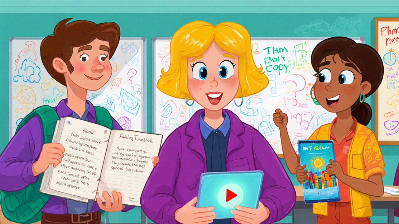 Students engaging with AI-resistant assignments like field notes, video reflections, and peer critiques.