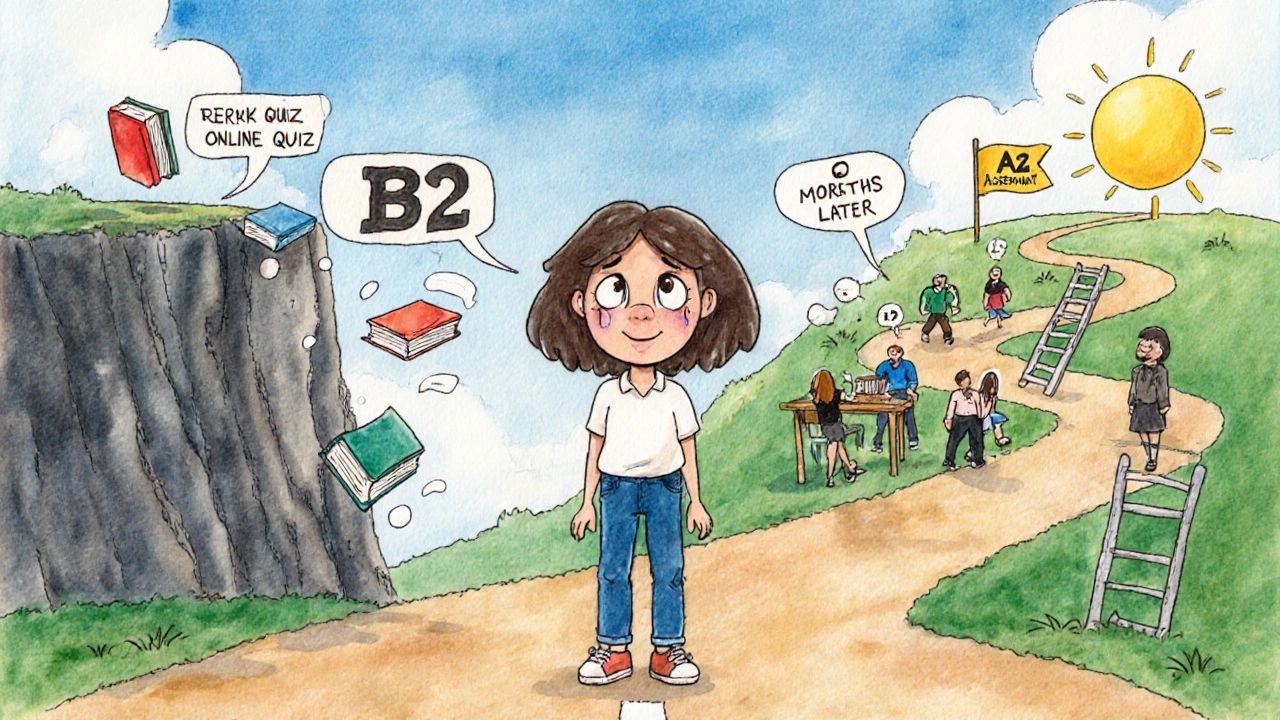 Woman at crossroads: one path leads to failure, the other to growth with conversation and progress.