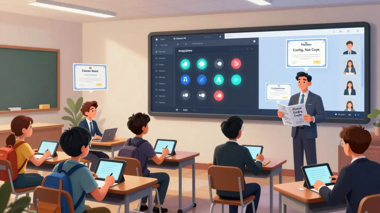 Classroom and corporate training room using the same LMS with customizable settings.