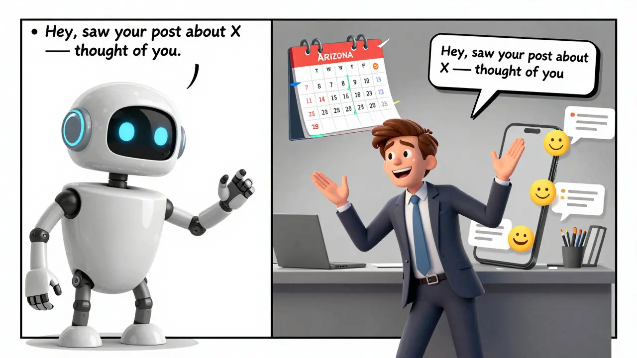 Human trainer sharing a relatable story while a robot reads boring bullet points in contrast.