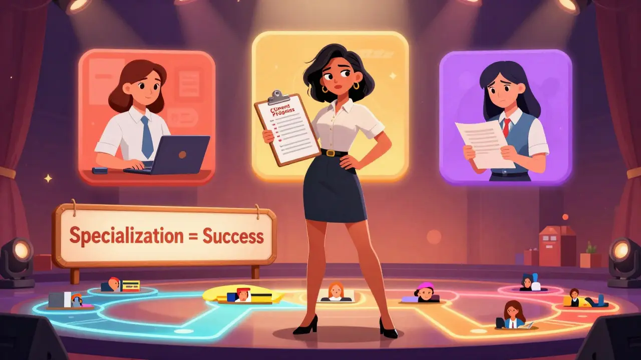 A coach presenting niche client icons like returning moms and stressed entrepreneurs