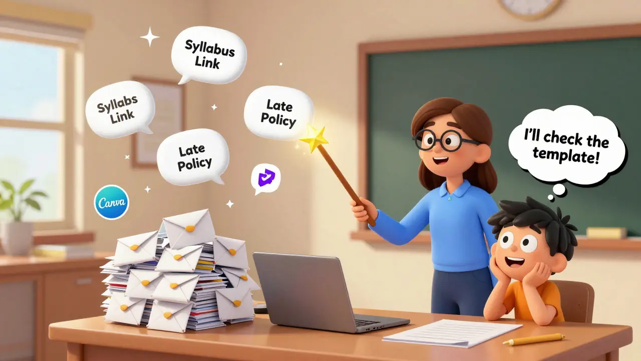 A teacher using magical templates to transform repetitive student emails into reusable responses.