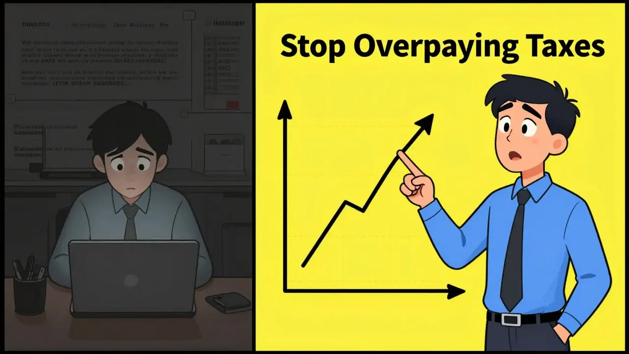 Two thumbnails side by side: messy and dull vs. vibrant with human face and clear text showing transformation.