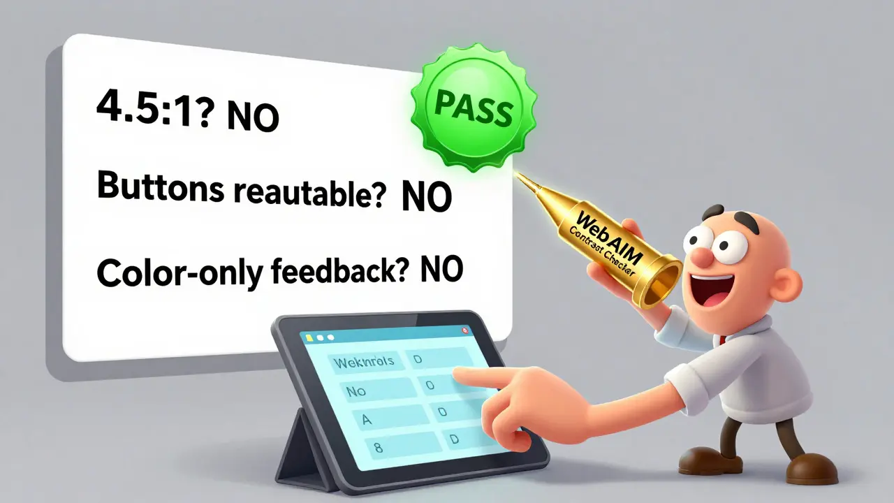 A designer being helped by a glowing tool that transforms poor contrast into high-contrast text.