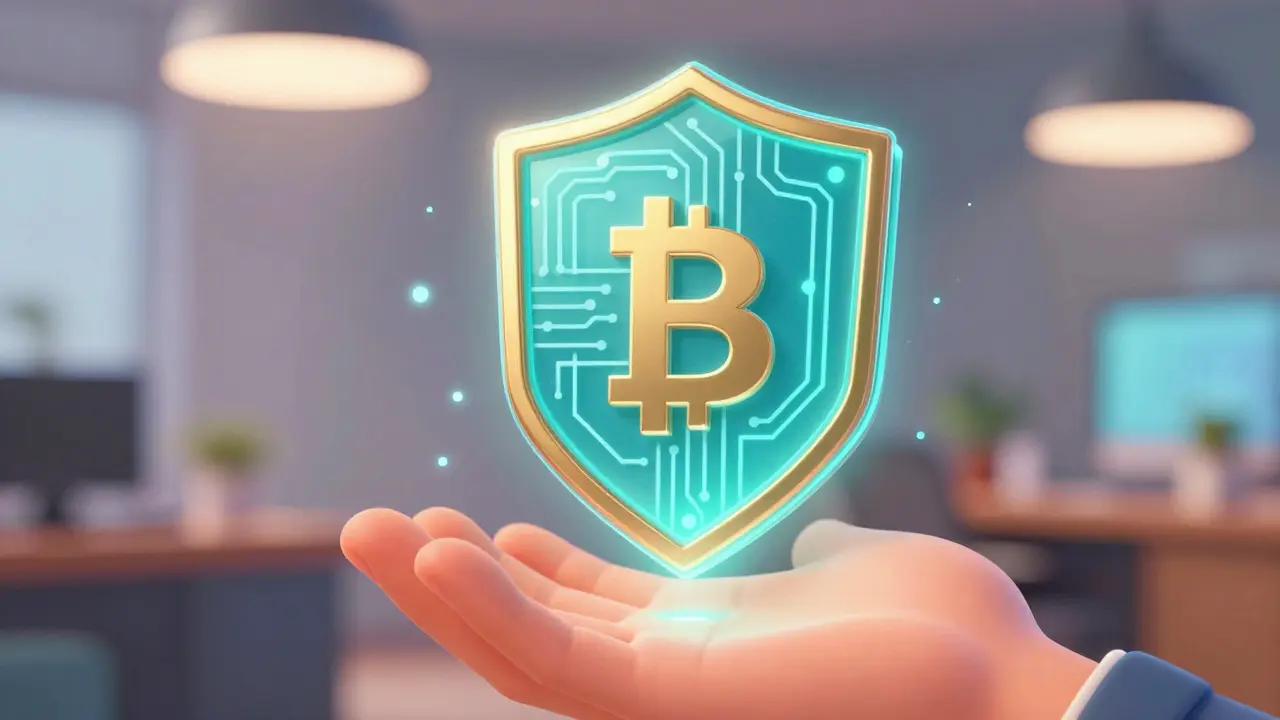 Glowing digital badge floating above hand representing secure credential verification.