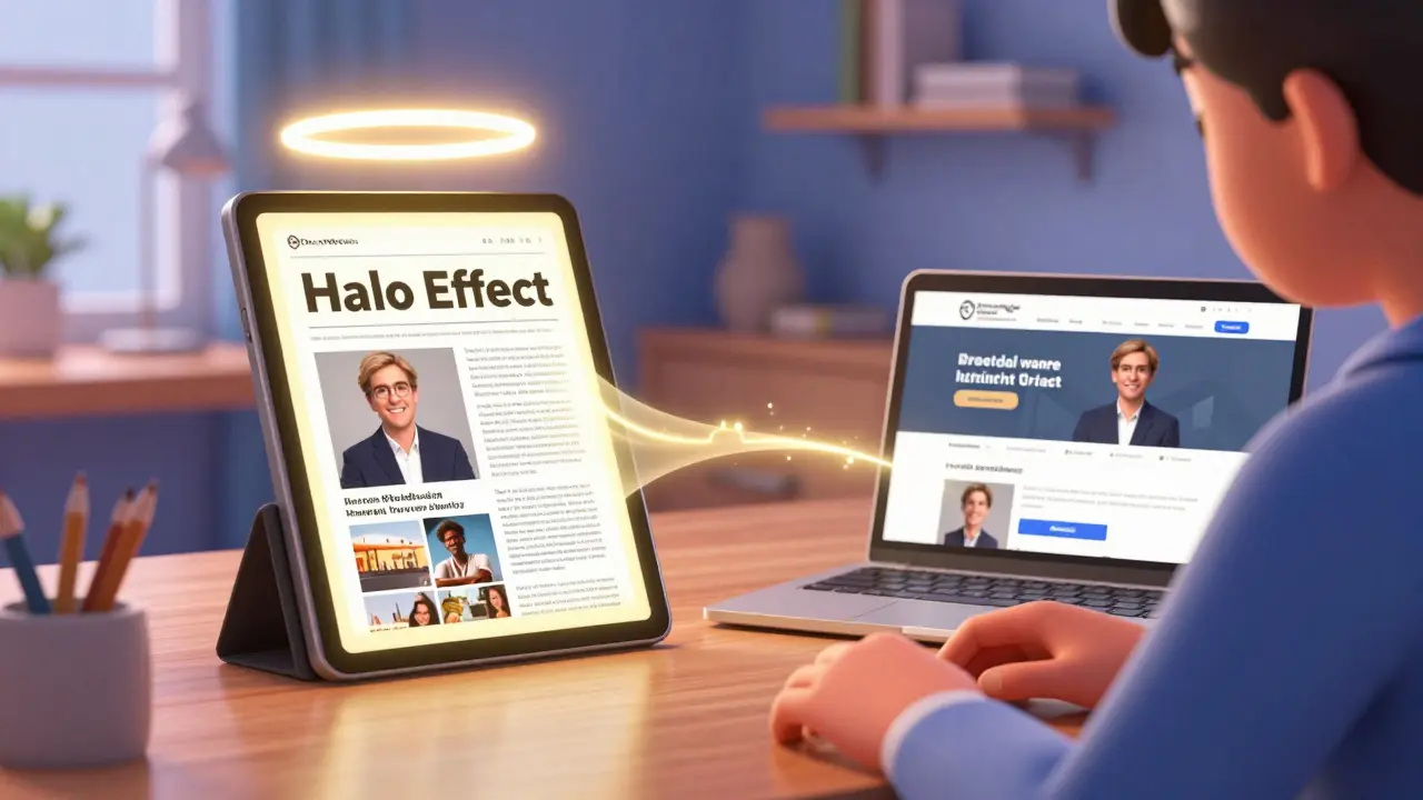 Student trusting a course after seeing the creator featured in a prestigious digital magazine.