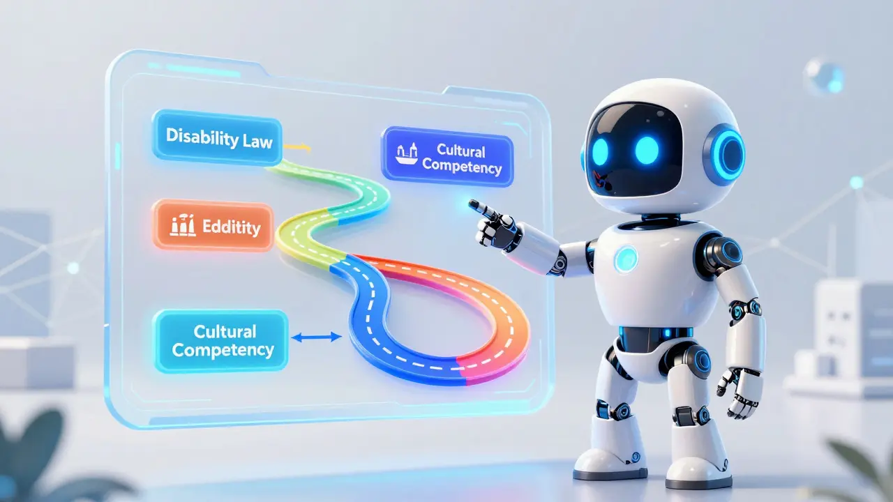 AI assistant guiding a lawyer through personalized legal education paths