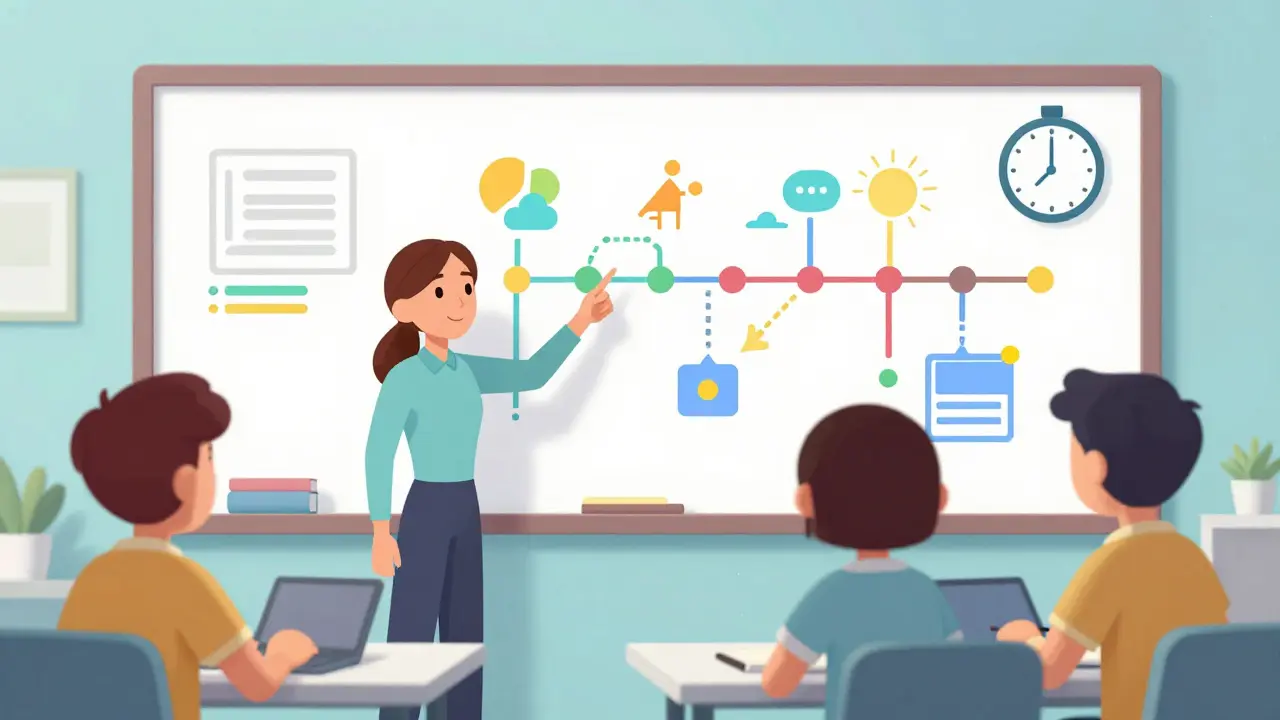 Animated group using a whiteboard for structured learning