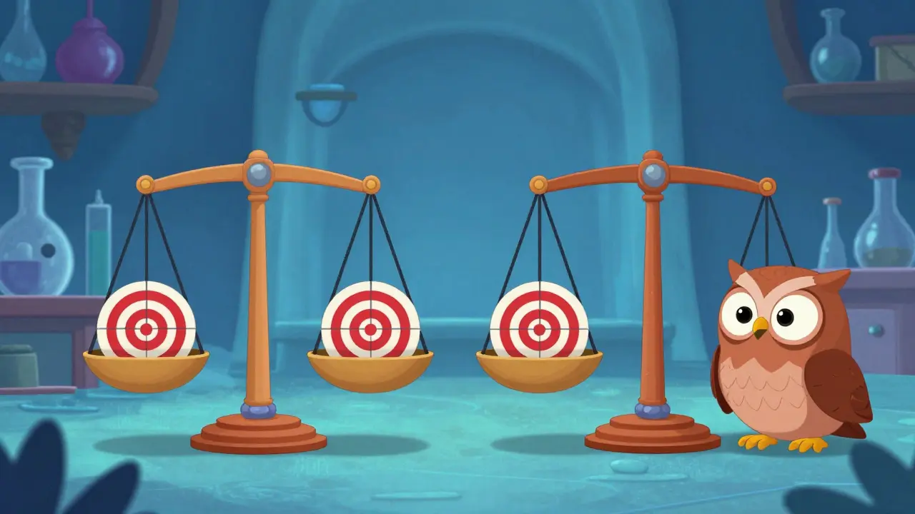Whimsical scales illustrating validity and reliability concepts