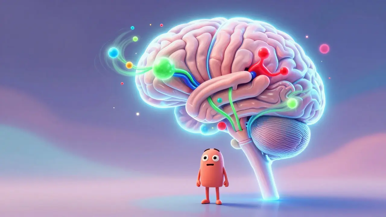 Abstract illustration of the brain's stress response system in bright colors