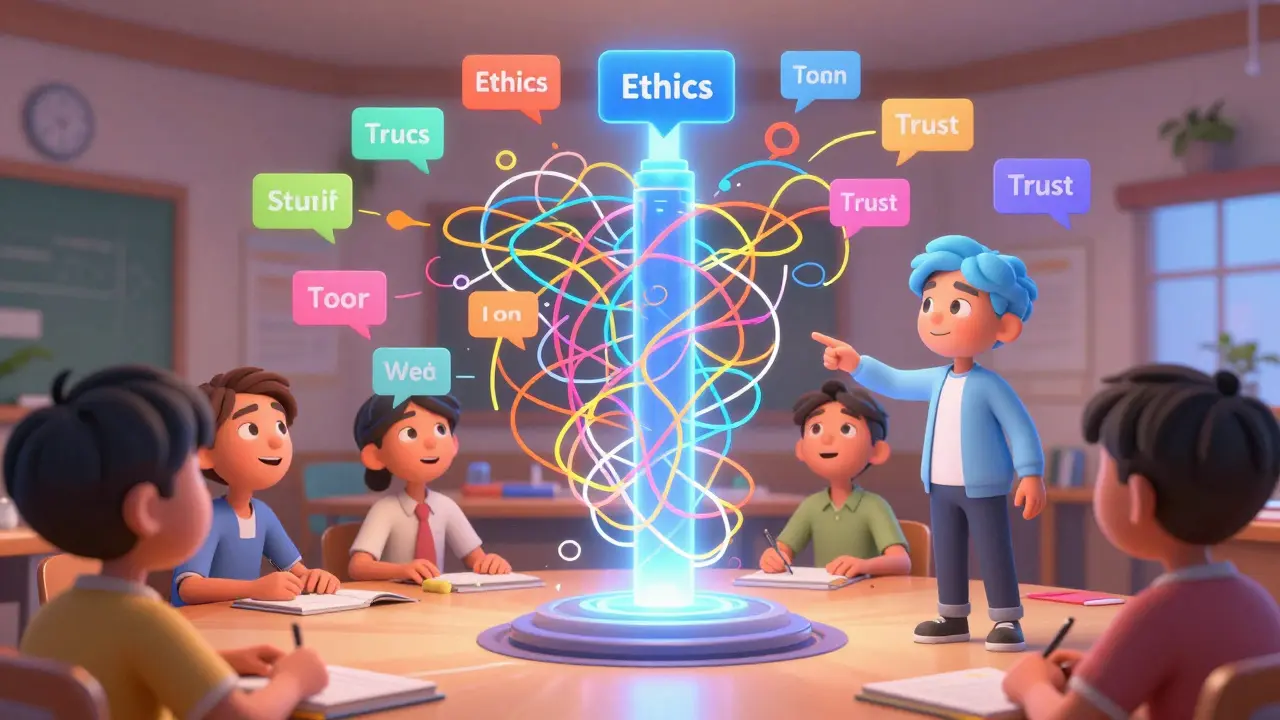 AI organizing chaotic speech bubbles into clear, structured knowledge pillars