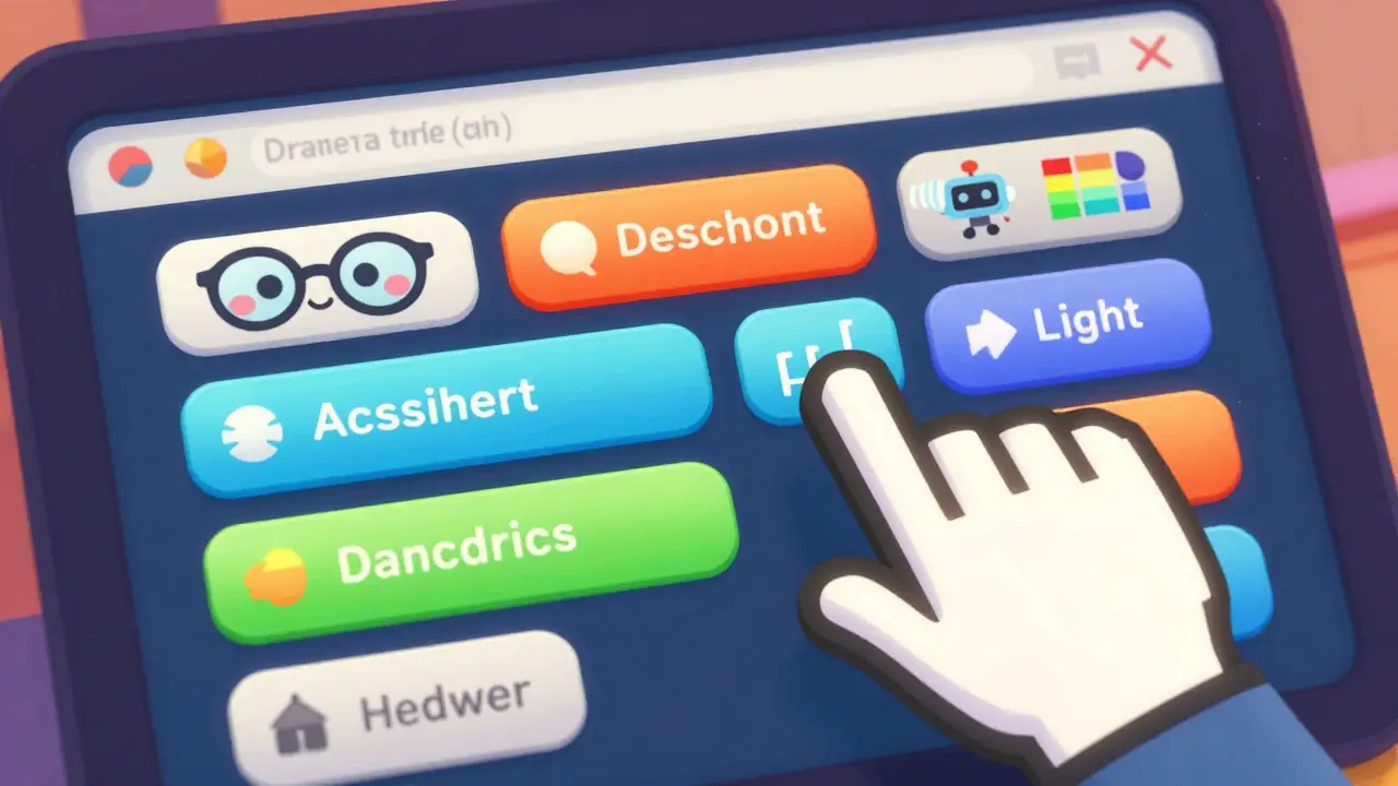 Animated UI elements showing accessibility tools in action