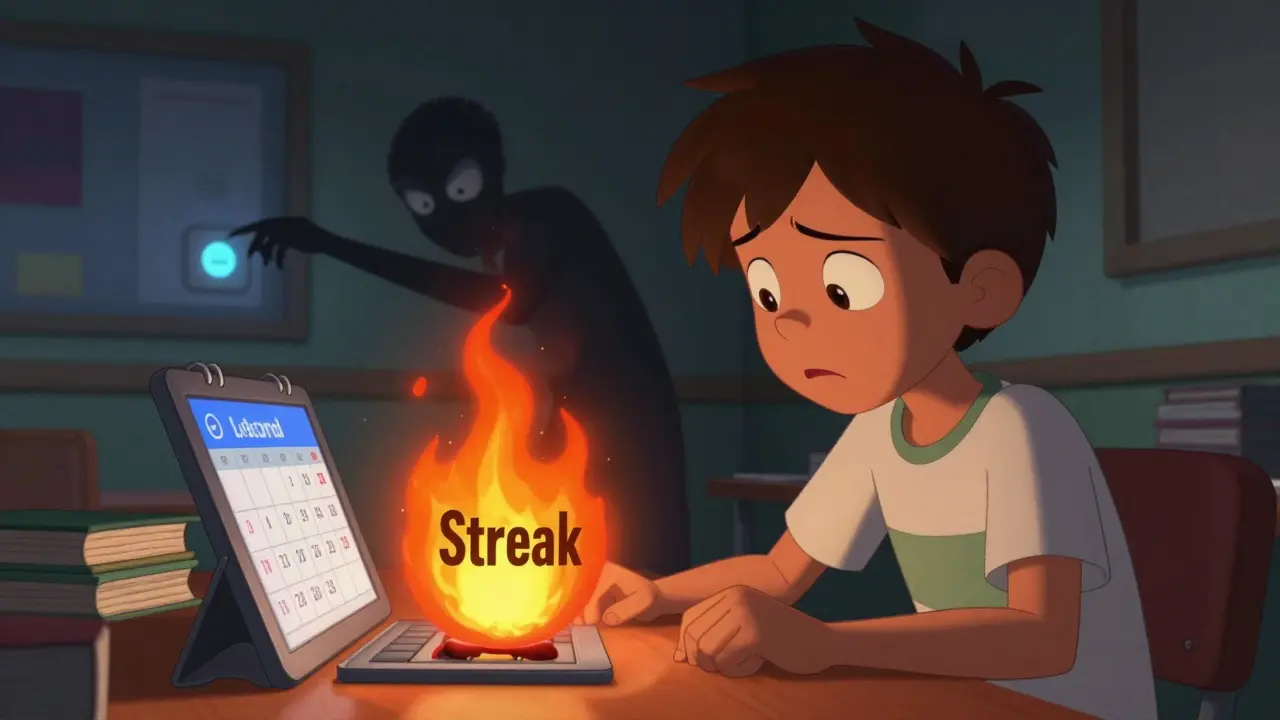Anxious student watching a flickering streak flame on a screen