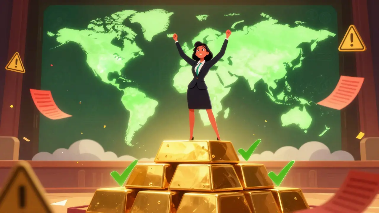 Business owner celebrating successful global sales with taxes and compliance handled.
