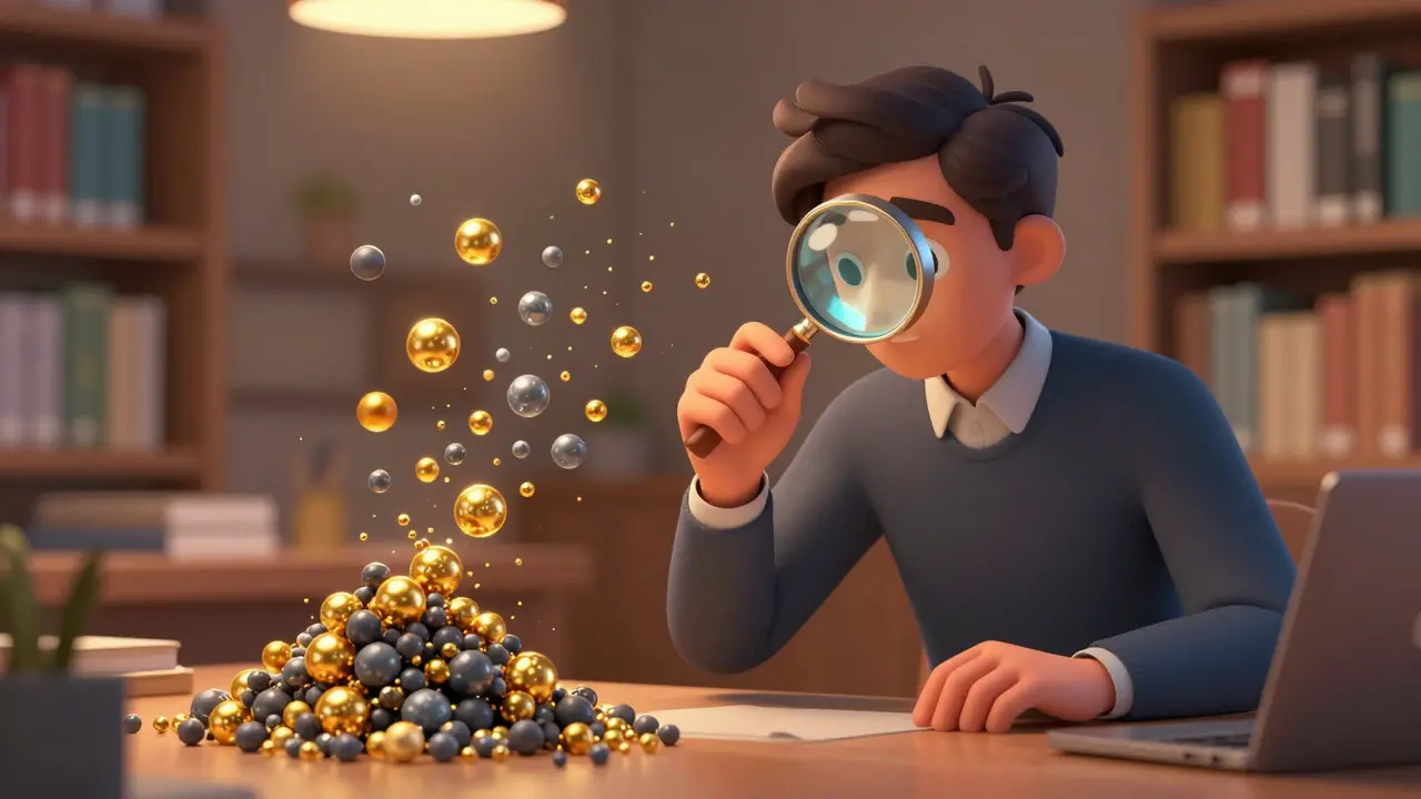 Analyst sorting data particles to match student characteristics