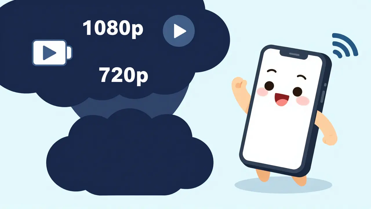 Cartoon phone weighed down by heavy data usage vs light wifi mode