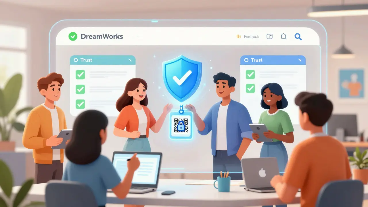 Characters verifying credentials via secure blockchain portal