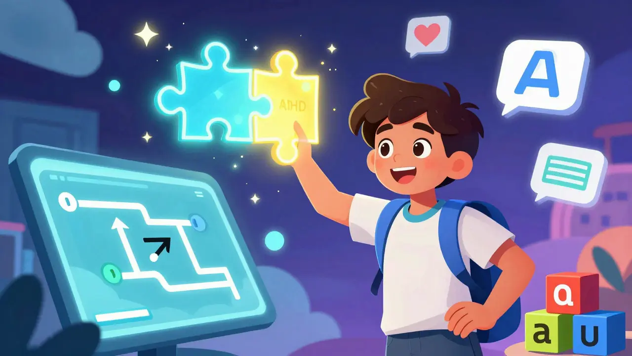 Child using adaptive tech tools for neurodivergent learning