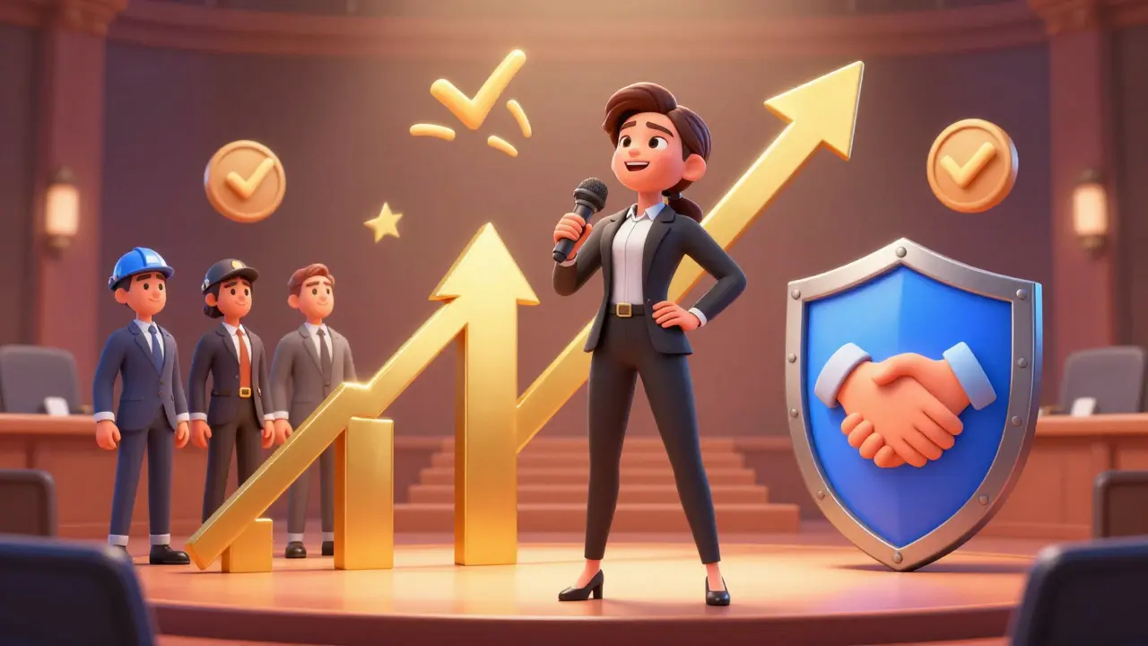 Confident leader showcasing career growth and communication ROI