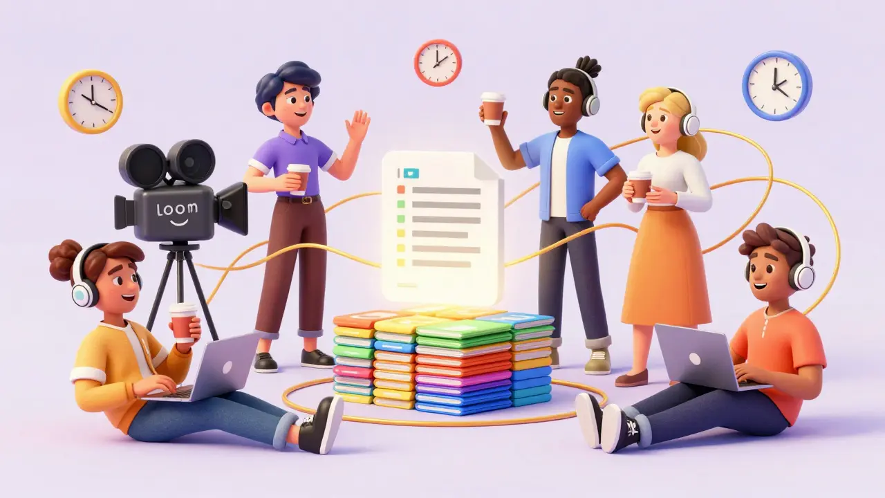 Happy team collaborating smoothly using friendly digital tool avatars