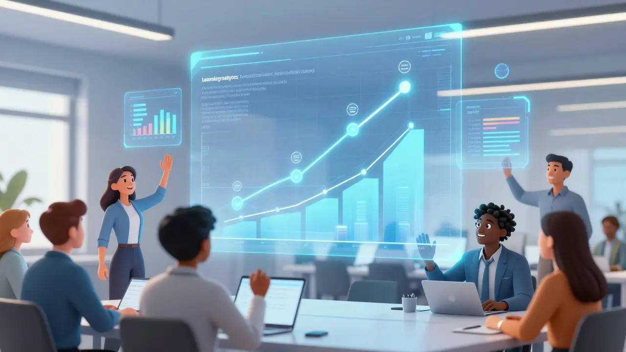 Holographic learning analytics dashboard showing detailed skill progress