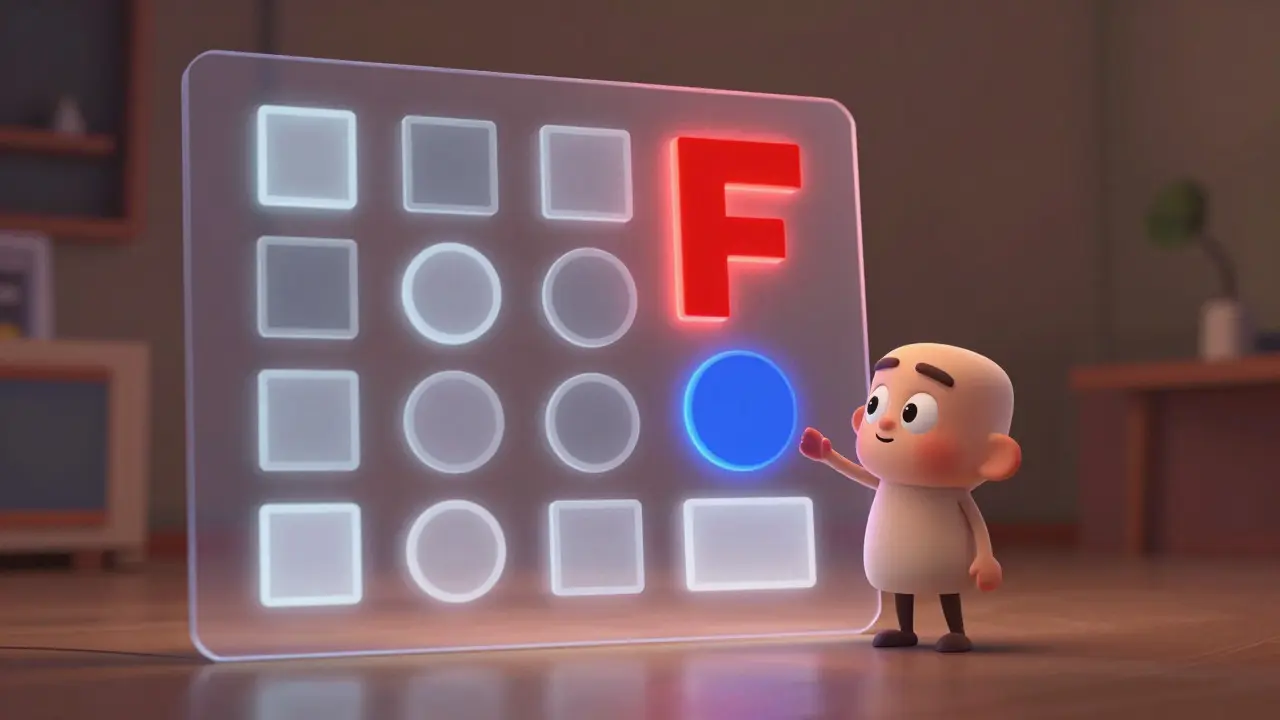 Illustration of visual hierarchy with glowing shapes arranged in an F-pattern on a canvas.