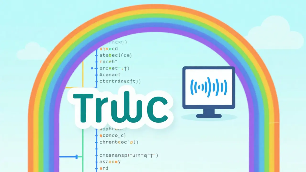 Rainbow brackets and large fonts illustrating accessible coding tools