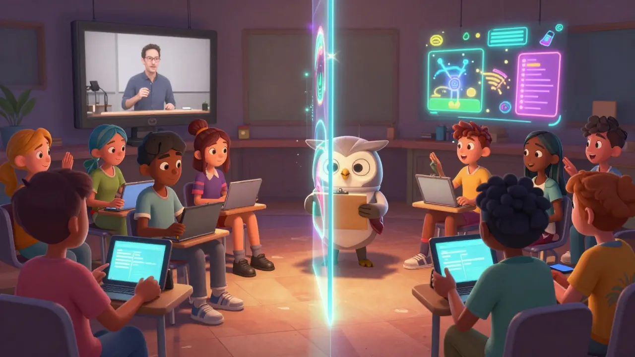 Split-screen view of students in control vs treatment groups
