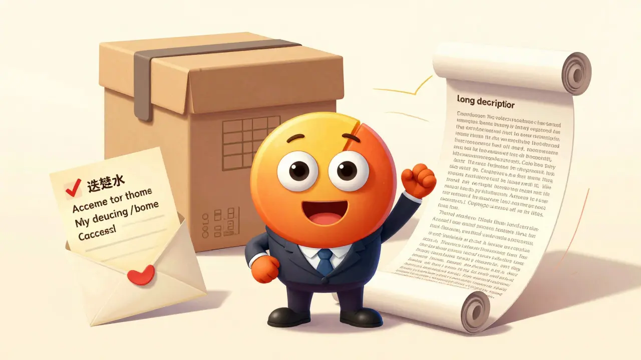 Cartoon chart character surrounded by icons representing short, long, and table-based descriptions