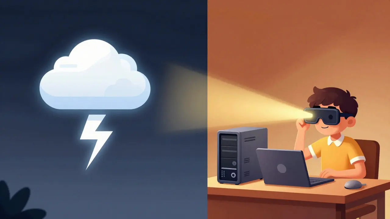 Cartoon comparison of distant cloud lag vs local edge server speed