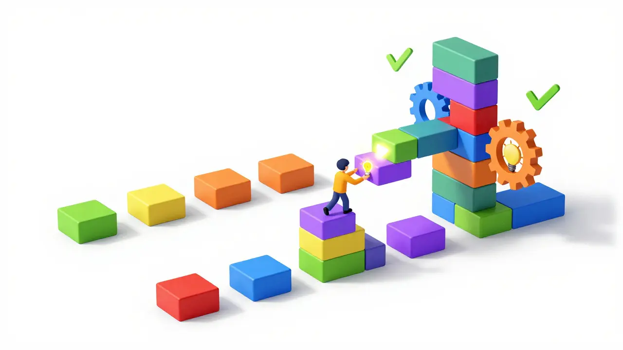 Character building a modular path of colorful blocks representing curriculum