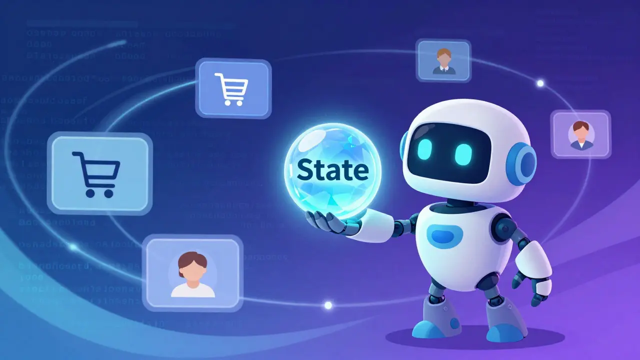 Robot managing state flow between floating interface cards