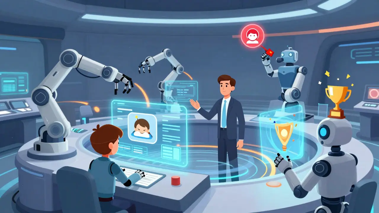 Robots automating learner tracking and notifications in a control room