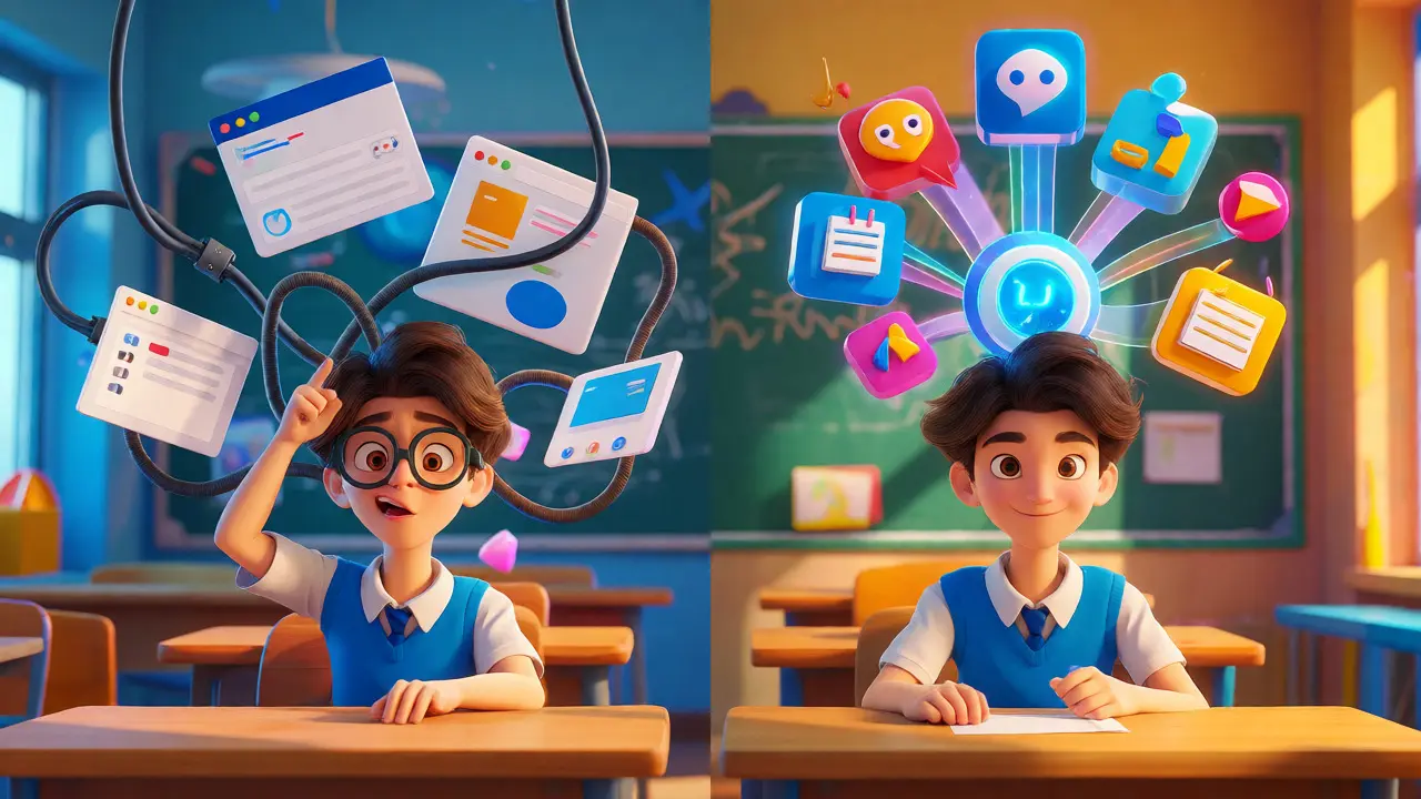 Contrast between chaotic multitasking and integrated digital workflow.