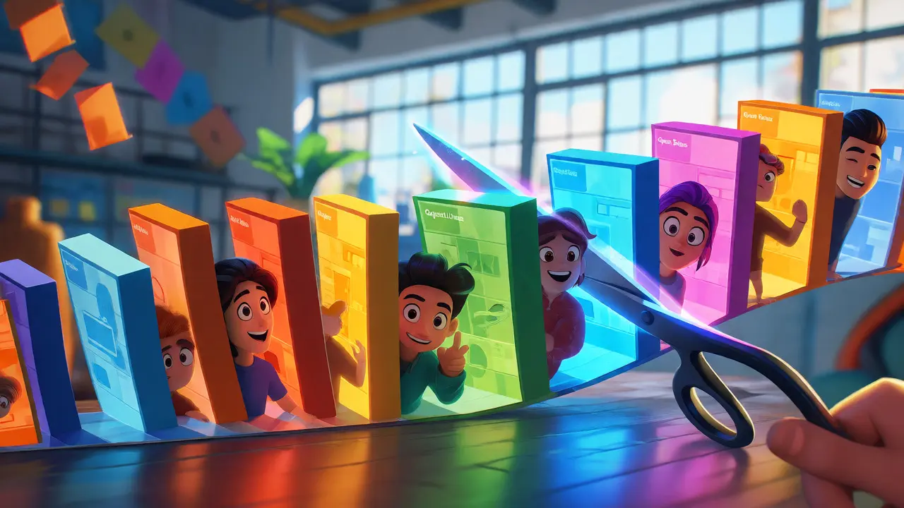 Video content being sliced into colorful course modules