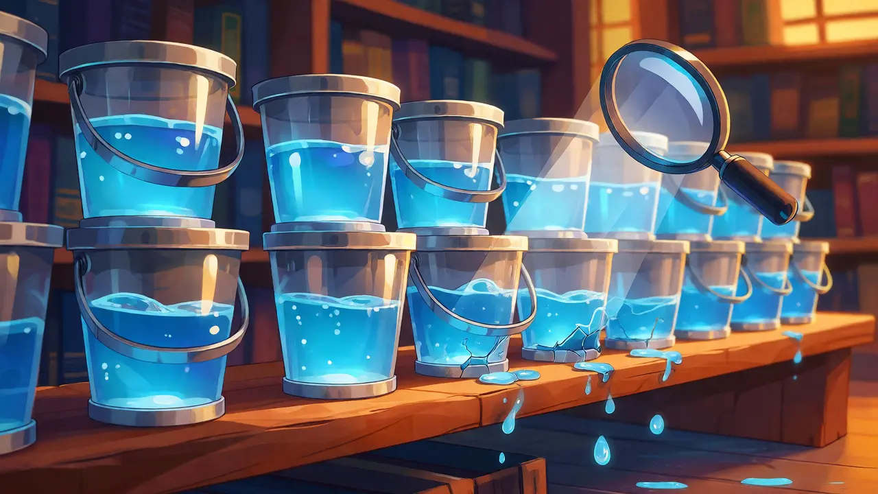 Conceptual illustration of leaking buckets representing user retention rates.