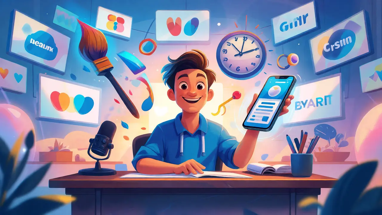 Creator organizing branding tools and consistent video assets in a workspace