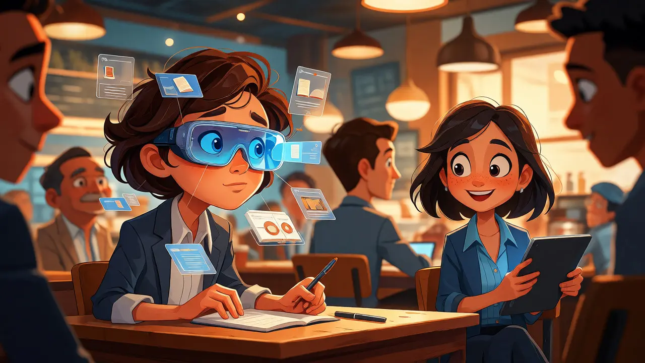 Workers integrating micro-learning into their daily routine with AR glasses